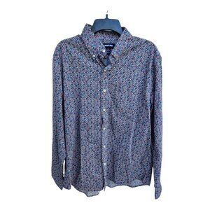 Lands End Shirt Mens Large Traditional Fit Floral Button Up Long Sleeve Collar